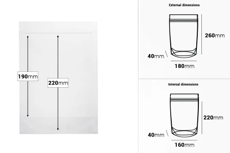 Providne DoyPack kesice sa zip zatvaranjem, ovalnim dnom i sa mogućnošću termo zatvaranja 180x40x260mm - 100 kom-dimenzije_slike