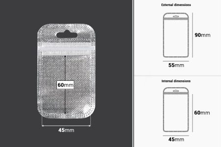 Kesica 55x90mm sa zip zatvaranjem, srebrnom non woven zadnjom i providnom prednjom stranom i sa Eurohole otvorom - 100 kom-dimenzije_slike