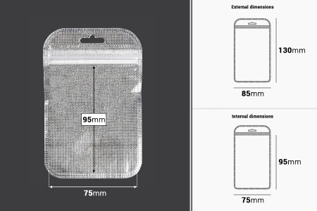 Kesica 85x130mm sa zip zatvaranjem, srebrnom non woven zadnjom i providnom prednjom stranom i sa Eurohole otvorom - 100 kom-dimenzije_slike