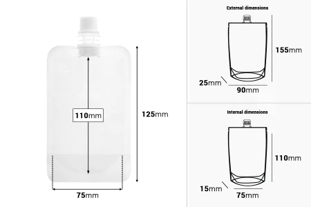 Providna DoyPack kesica za tečnost od 100ml sa belim zatvaračem – 50 kom-dimenzije_slike