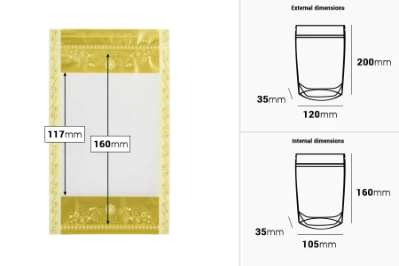 Providna DoyPack kesica sa zip zatvaranjem, zlatnim detaljima i sa mogućnošću termo lepljenja 120x35x200mm – 50kom-dimenzije_slike