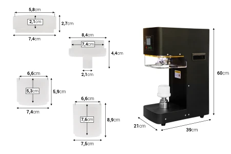 Mašina za zatvaranje - zaptivanje plastičnih limenki sa aluminijumskim poklopcima-dimenzije_slike