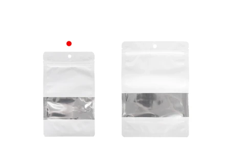 Bele aluminijumske kesice tipa „Doypack”, 120x40x200 mm, sa ZIP zatvranjem, prozorčićem i mogućnošću termolepljenja – 100 komada-grupa_slika