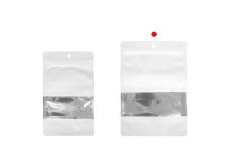 Bele aluminijumske kesice tipa „Doypack”, 150x40x220 mm, sa ZIP zatvranjem, prozorčićem i mogućnošću termolepljenja – 100 komada-grupa_slika