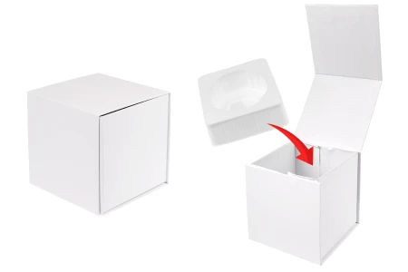 Luksuzna kutija 110x110x110 mm sa magnetnim zatvaranjem u beloj boji sa unutrašnjom plastičnom futrolom (za teglice pod šifrom 20-2694)-1