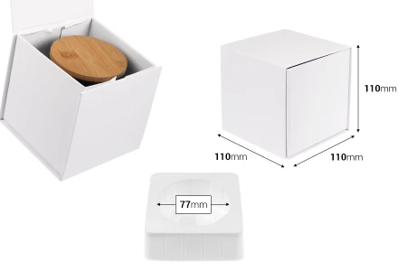 Luksuzna kutija 110x110x110 mm sa magnetnim zatvaranjem u beloj boji sa unutrašnjom plastičnom futrolom (za teglice pod šifrom 20-2694)-2