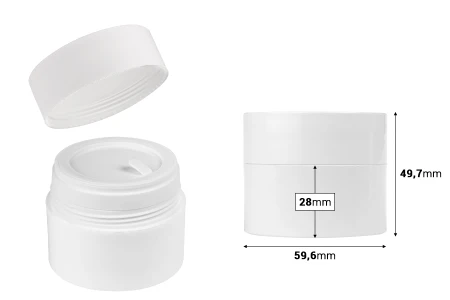 Plastična dopunjiva teglica 50mL sa zatvaračem i plastičnim međupoklopcem-dimenzije_slike