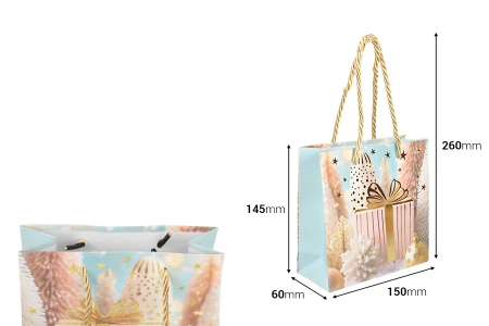 Božićna papirna poklon-kesa 150x60x145 mm sa ručkom od kanapa – 12 komada, različiti dezeni-dimenzije_slike