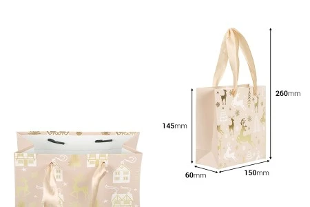 Božićna papirna poklon-kesa 150x60x145 mm sa ručkom od trake – 12 komada, različiti dezeni-dimenzije_slike