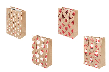 Božićna papirna kesa, 180x85x240 mm, poklon kesa sa ručkom, božićna poklon kesa, maloprodajna božićna kesa, kraft papir-slika_proizvoda
