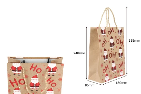 Božićna papirna kesa, 180x85x240 mm, poklon kesa sa ručkom, božićna poklon kesa, maloprodajna božićna kesa, kraft papir-dimenzije_slike