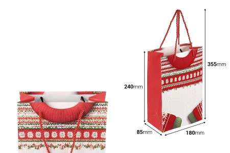 Božićna papirna poklon-kesa (180x85x240 mm) sa ručkom od kanapa i detaljima od pliša – 12 komada (različiti dezeni)-dimenzije_slike