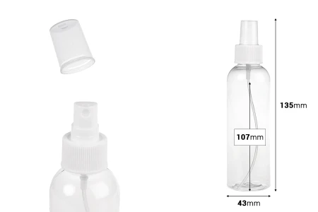 Providna PET flašica 150mL za lagane masne supstance sa sprejom i zatvaračem  - 12 kom-dimenzije_slike