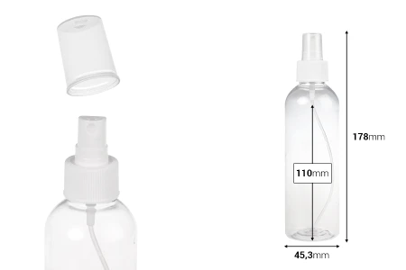 Providna PET flašica 200mL za lagane masne supstance sa sprejom i zatvaračem  - 12 kom-dimenzije_slike