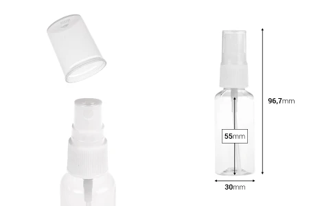 PET flašica 30mL za lagane masne supstance sa sprejom i zatvaračem - 12 kom-dimenzije_slike