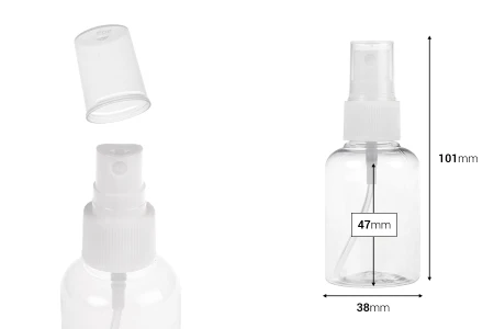 Providna PET flašica 50mL za lagane masne supstance sa sprejom i zatvaračem  - 12 kom-dimenzije_slike