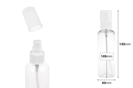 Plastična PET flašica 150mL za kreme sa pumpicom i zatvaračem - 12 kom-dimenzije_slike