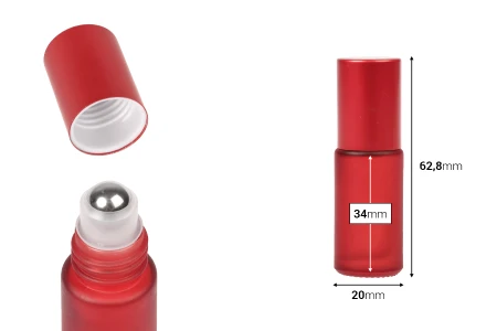 Staklena bela roll-on bočica 10mL sa metalnom kuglicom-dimenzije_slike