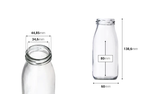 Staklena flašica 250mL, kojoj odgovaraju zatvarači sa rupom za slamčicu-dimenzije_slike