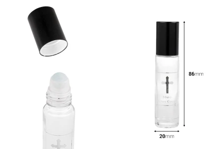 Staklena roll-on bočica 10mL sa staklenom kuglicom, srebrnim krstom i aluminijumskim zatvaračem - 12 kom-dimenzije_slike