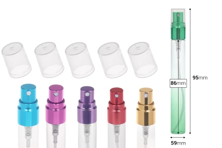 Staklena bočica za testere 10 mL sa aluminijumskim sprejom i providnim zatvaračem - 6 kom-2