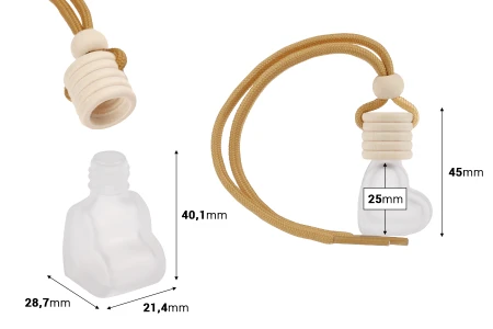 Staklena peskirana bočica od 4 mL u obliku srca za osveživač automobila sa drvenim zatvaračem i čepom - 25 kom-dimenzije_slike