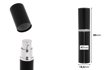 Staklena flašica 5mL sa sprejom za parfem, u aluminijumskoj tubici - 5 kom-dimenzije_slike
