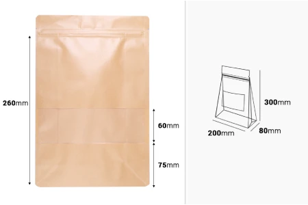 Kraft DoyPack kesice 200x80x300 mm sa zip zatvaranjem, prozorom, unutrašnjom i spoljašnjom providnom oblogom i mogućnošću termo zatvaranja  - 50 kom-2
