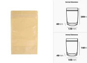 Kraft (14c) DoyPack kesice 120x40x200mm sa providnom prednjom stranom (8c), zip zatvaranjem i mogućnošću termo zatvaranja – 100 kom