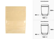 Kraft (14c) DoyPack kesice 160x40x220mm sa providnom prednjom stranom (8c), zip zatvaranjem i mogućnošću termo zatvaranja – 100 kom