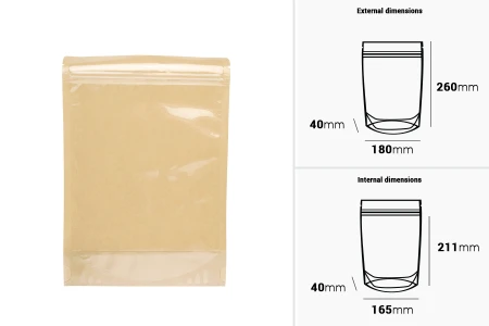 Kraft (14c) DoyPack kesice 180x40x260mm sa providnom prednjom stranom (8c), zip zatvaranjem i mogućnošću termo zatvaranja – 100 kom-2