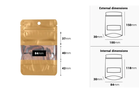 Aluminijumske DoyPack kesice sa zip zatvaranjem, prozorom, ovalnim dnom i sa mogućnošću termo lepljenja 100x30x150mm - 100kom-2