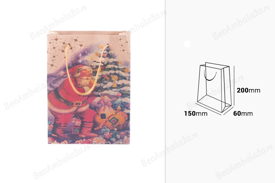 Božićna kesa sa ručkom od kanapa 150x60x200mm, u 4 dizajna - 20 kom-dimenzije_slike