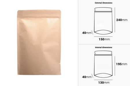 Kraft DoyPack kesice sa zip zatvaranjem, unutrašnjom aluminijumskom oblogom, ovalnim dnom i sa mogućnošću termo zatvaranja 150x40x240 mm – 50 kom-2