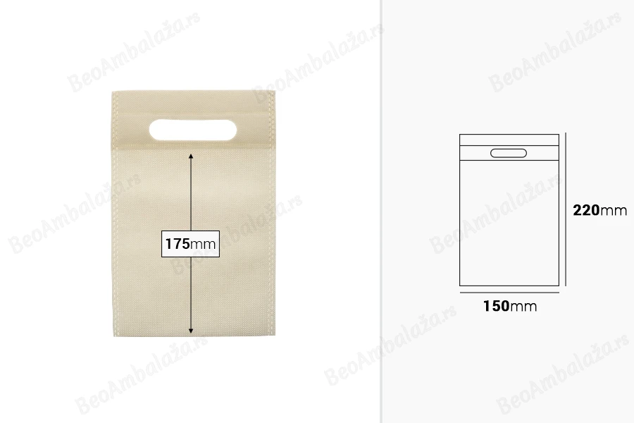 Ekološka non woven kesica 150x220mm - 50 kom-dimenzije_slike