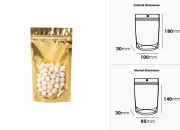 Aluminijumske DoyPack kesice sa zip zatvaranjem, zlatnom zadnjom i transparentnom prednjom stranom, ovalnim dnom i sa mogućnošću termo lepljenja 100x30x180mm – 100kom Aluminijumske DoyPack kesice sa zip zatvaranjem, zlatnom zadnjom i transparentnom prednjom stranom, ovalnim dnom i sa mogućnošću termo lepljenja 100x30x180mm – 100kom