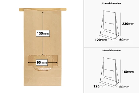 Kraft kesice 120x60x230 mm sa prozorom i žicom za zatvaranje (tin-tie)-dimenzije_slike
