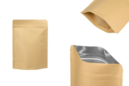 Kraft DoyPack kesice sa zip zatvaranjem, unutrašnjom aluminijumskom oblogom, ovalnim dnom i sa mogućnošću termo zatvaranja150x40x210 mm – 50 kom-slika_proizvoda