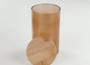 Staklena okrugla teglica 85x150mm, sa drvenim poklopcem sa sigurnosnom gumicom
