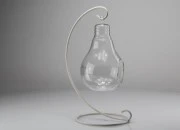 Dekorativni svećnjak, ukrasno staklo u obliku sijalice sa belim metalnim postoljem-slika_360